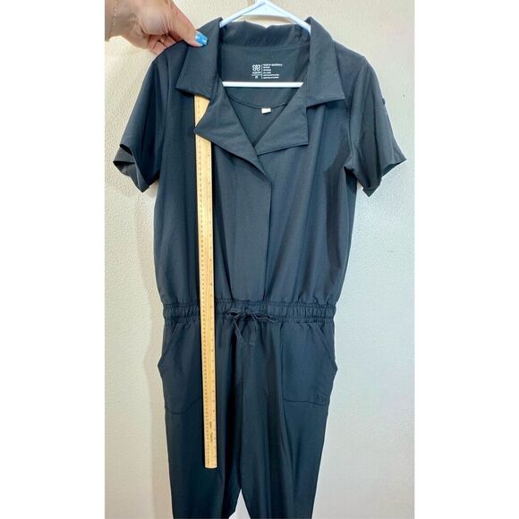 Albion Black Collar Roll Tab Short Sleeve Zipper Jogger Jumpsuit Women's M - Picture 10 of 13
